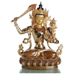 Manjushri 34 cm partly fire gold-plated