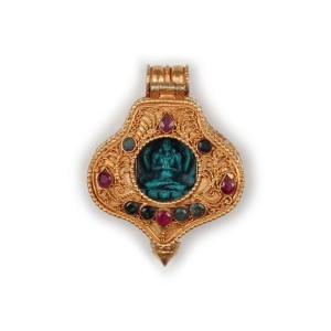 Silver Pendant  Ghau  Amitayus medallion goldplated