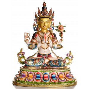Avalokiteshvara - Buddha Statue Entirely Fire Gilded and painted 40cm