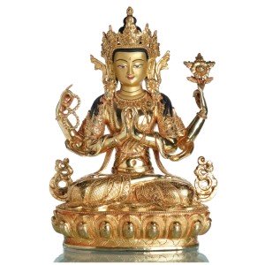 Avalokiteshvara - Chenrezi - Buddha Statue 34 cm  fully gold plated