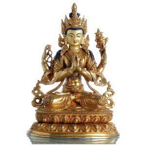Avalokiteshvara - Buddha Statue Entirely Fire Gilded 30,5 cm Premium