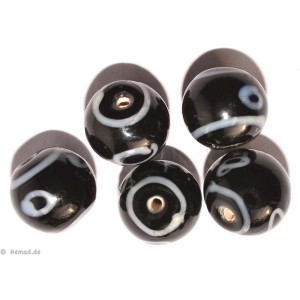 Glass beads black eye 13mm 6pc