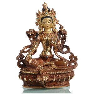 Green Tara 16 cm partly gold plated