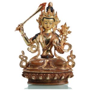 Manjushri 22 cm partly fire gold-plated Buddha Statue