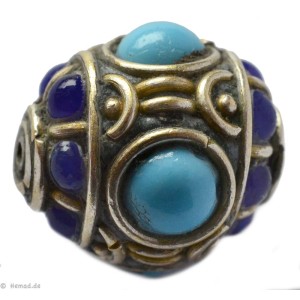 Brass - Glass Beads blue 19mm 1pc