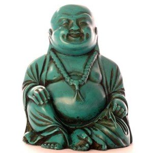Laughing Buddha Statue 10 cm resin turqouise