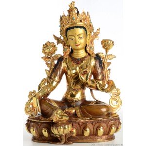 Green Tara 32 cm partly gold plated