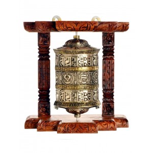 Wall Prayer wheel 20 cm long copper, wooden frame