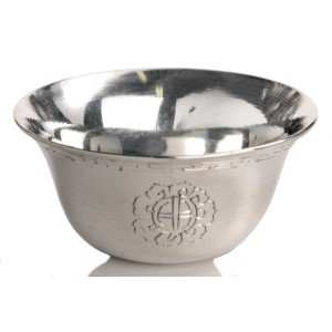 Buddhist Offering Bowls carved Brass Silvern 7,5cm
