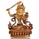 Manjushri 17 cm partly fire gold-plated Buddha Statue