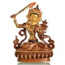 Manjushri 17 cm partly fire gold-plated Buddha Statue