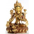 Green Tara 32 cm partly gold plated